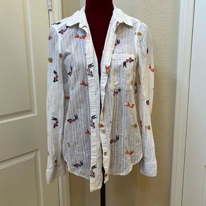 Anthropologie Embroidered Koi Fish Button Down